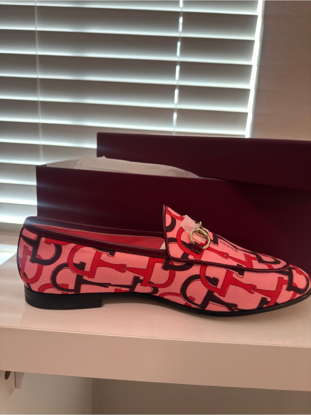 Gucci Pink and Red GG Print Horsebit Loafer - Picture 3 of 4
